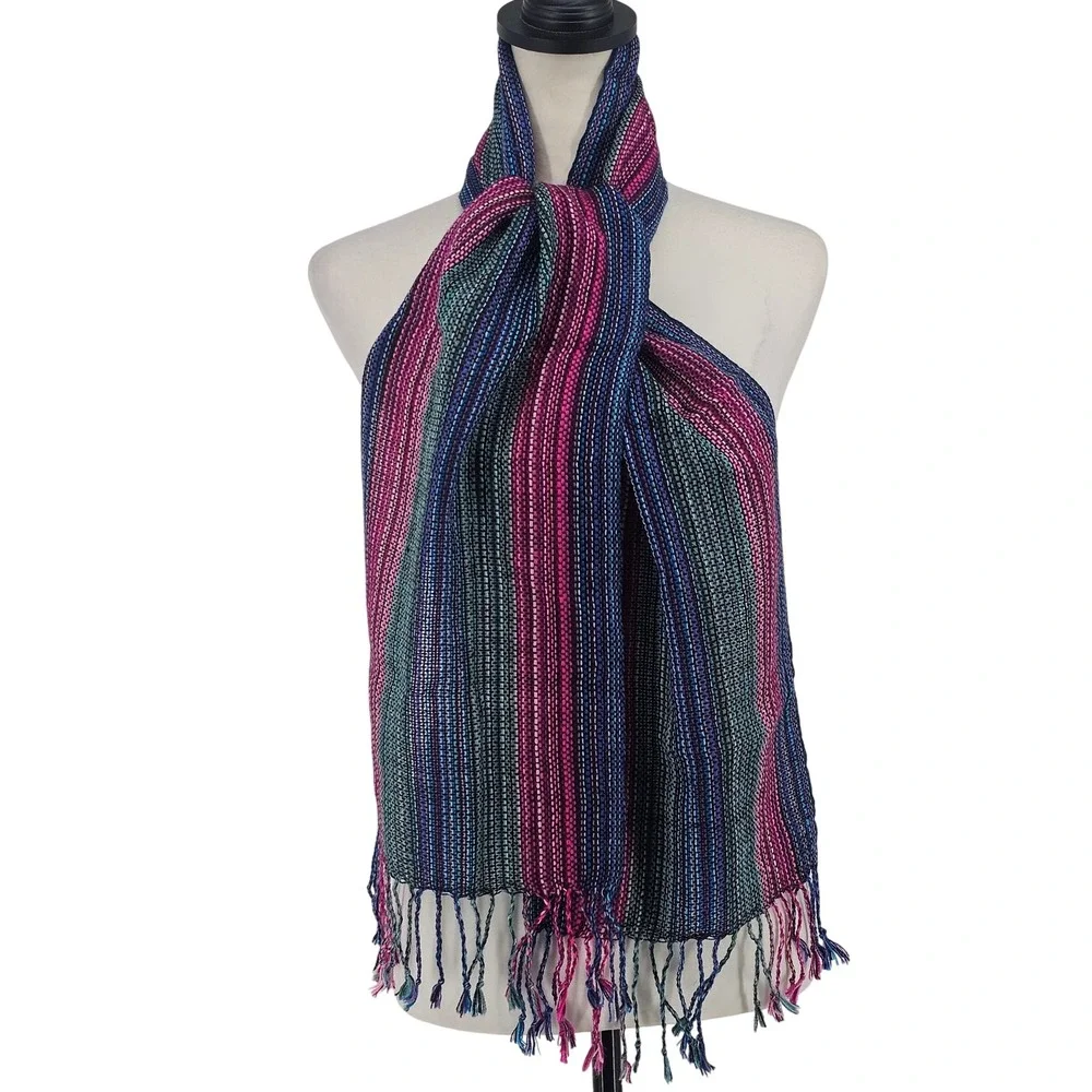 Jalsu Uma Alpaca Scarf OS Jewel Tones Multi Striped Artisan Boho Lightweight